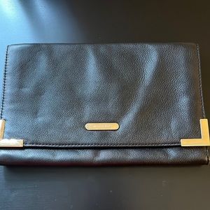 Michael Kors Beverly leather black clutch. Gold hardware.